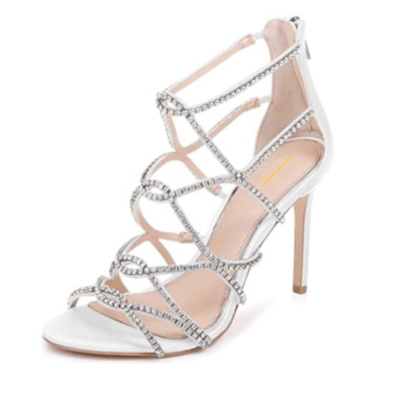 XYD White Bridal Strappy Peep Toe Sandals - Picture 1 of 10